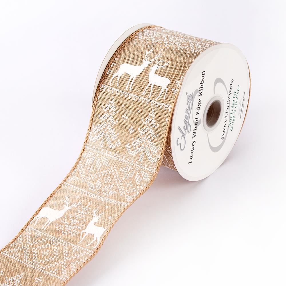 Eleganza 2 x Festive Reindeer Wire Edged Ribbon - Pick N Mix - Ch - 204098