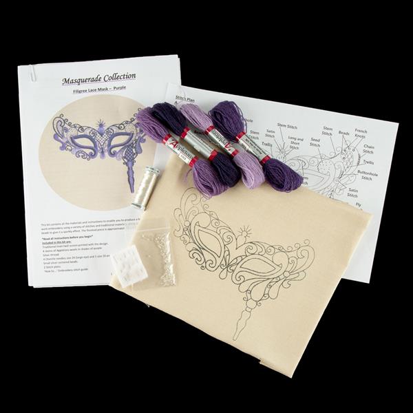 Quilt Dragon Kits Masquerade Purple Filigree Lace Mask Crewel Emb - 006448