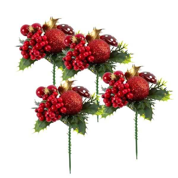 Dawn Bibby Christmas Picks with Mushrooms, Holly & Berries - Set  - 014291