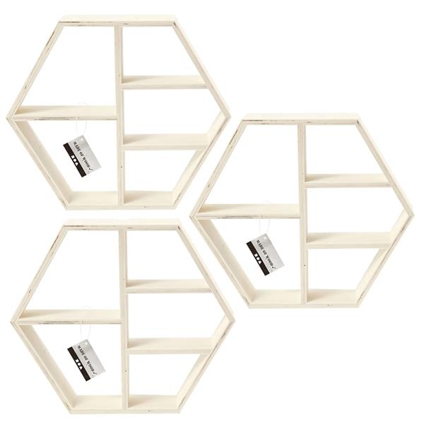 Made Of Wood Hexagonal Shelf Unit Bundle - 3 Pieces - 014592