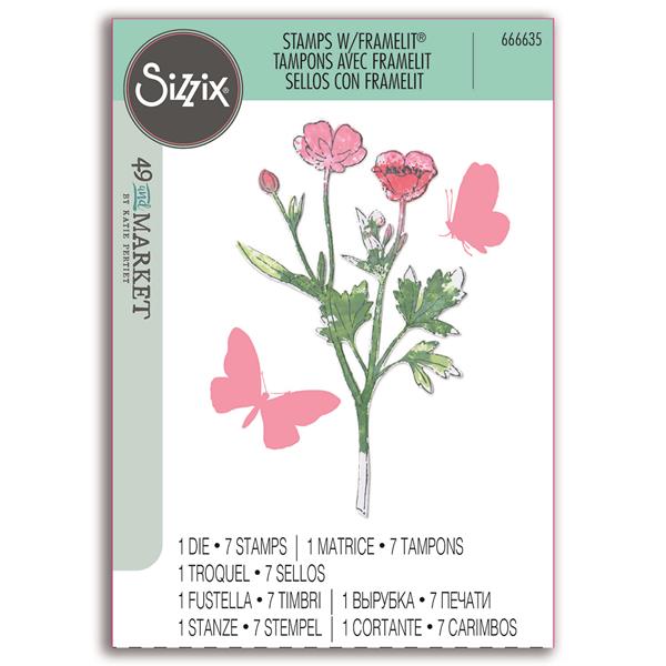 Sizzix Framelits Die & Stamp Set - Painted Pencil Botanical by 49 - 023233