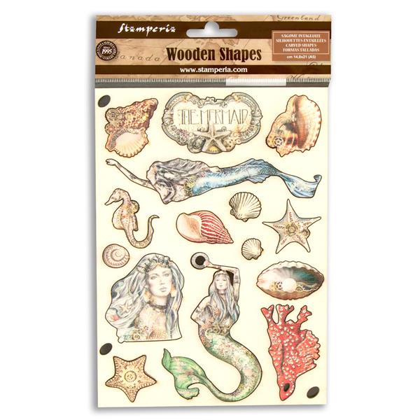 Stamperia Songs of the Sea A5 Coloured Wooden Shapes - The Mermai - 023784