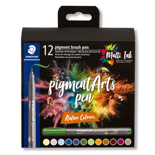 Staedtler 12 x Assorted Pigment Arts Brush Pens - Nature - 027889