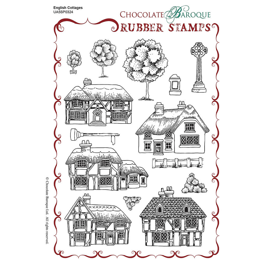 Chocolate Baroque English Cottages A5 Stamp Sheet - Includes 14 Images