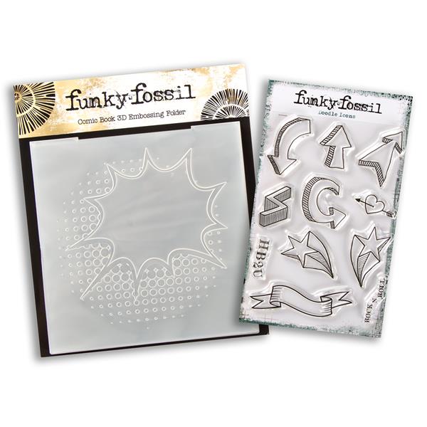 Funky Fossil Comic Book Explosion 3D Embossing Folder & A6 Doodle - 040620