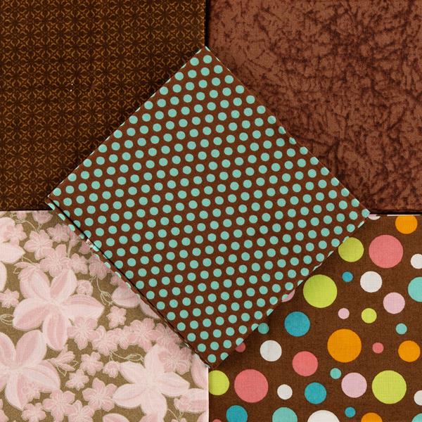Sewing Online Brown Dots and Floral Themed Pack of 5 Cotton Fat Q - 042839