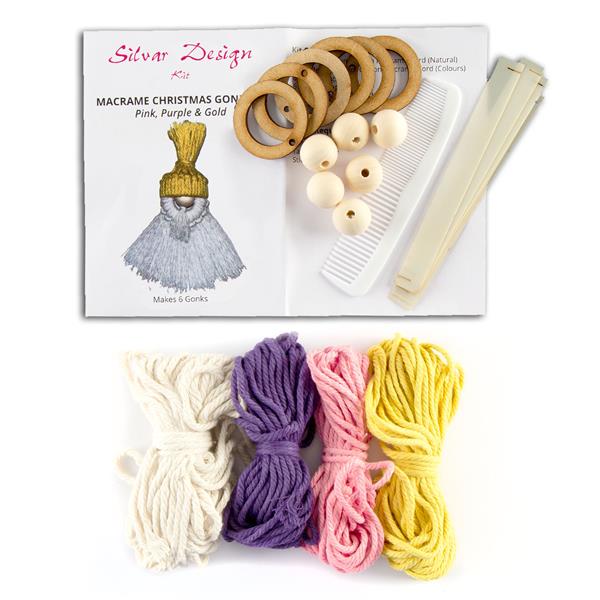 Silvar Design Macrame Christmas Gonk Kit - Makes 6 - Pink, Purple - 044642