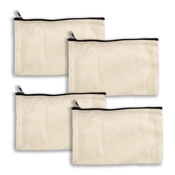 Sweet Factory 4 x Plain Canvas Zipped Accessory Pouches - Natural - 046025
