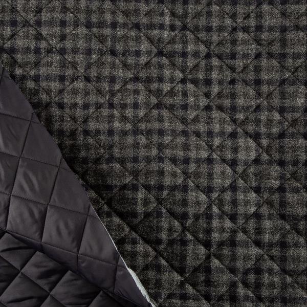 House of Alistair Pre-Quilted Navy Square Check Wool Fabric Lengt - 050373