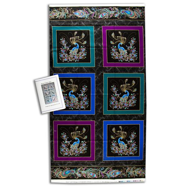 Juberry Designs Peacock Flourish Black Small Block Fabric Panel w - 065335