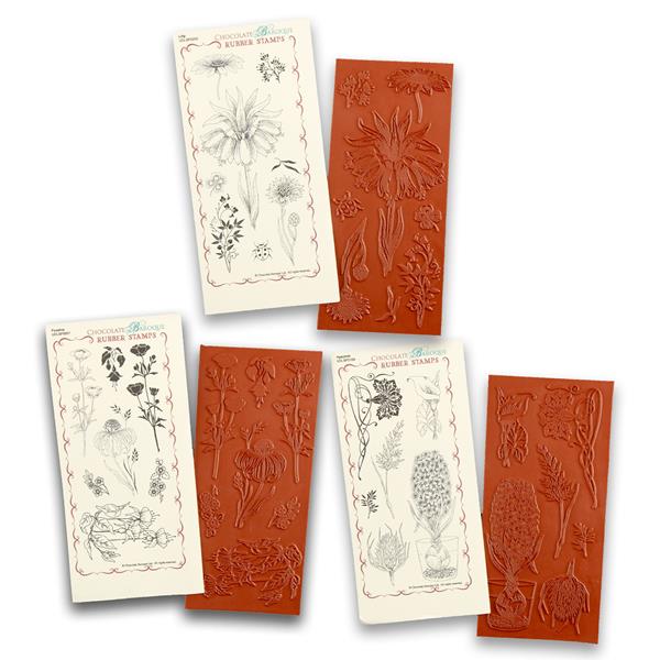 Chocolate Baroque Flower Power Collection - 3 x DL Stamp Mounted  - 078543