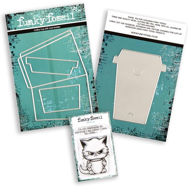 Funky Fossil Coffee Cup Gift Card Die Set & A7 Coffee Cat Stamp - 084822
