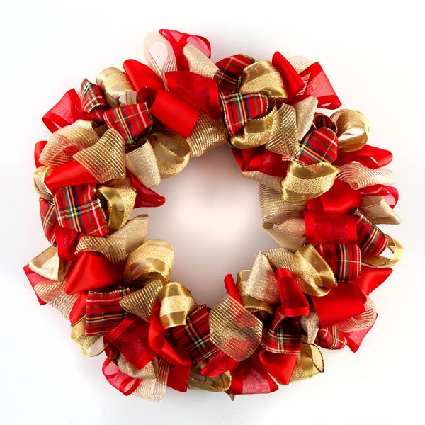 Dawn Bibby Red and Gold Mini Bow Wreath - 085930