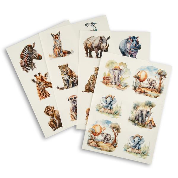 Emlems 4 x A4 Transparent Sticker Sheets - Jungle Animals - 086195