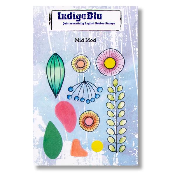 IndigoBlu A6 Red Rubber Stamp - Mid Mod Shapes - 090058