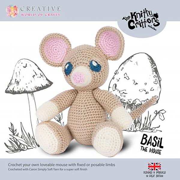 Knitty Critters Basil The Mouse Crochet Kit - Assorted Yarn, Hook - 091594
