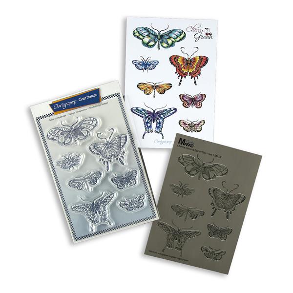Clarity Stamps Cherry's Butterflies & Moths A5 Stamp & Mask Set - - 092988