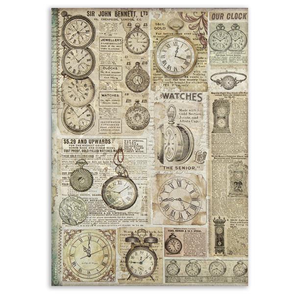 Stamperia Brocante Antiques A4 Rice Paper - Clocks - 094777