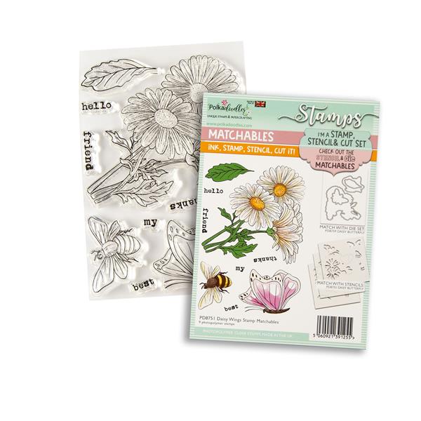 Polkadoodles Daisy Wings Butterfly Clear A6 Stamp Set - 9 Stamps - 096064