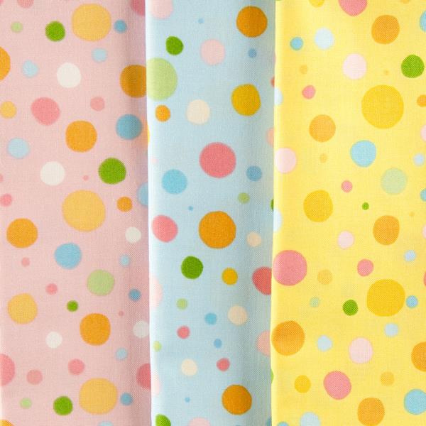 Pinflair 3 x 1/2m 100% Cotton Spotted Fabric Pack - Pink Blue & Y - 100046