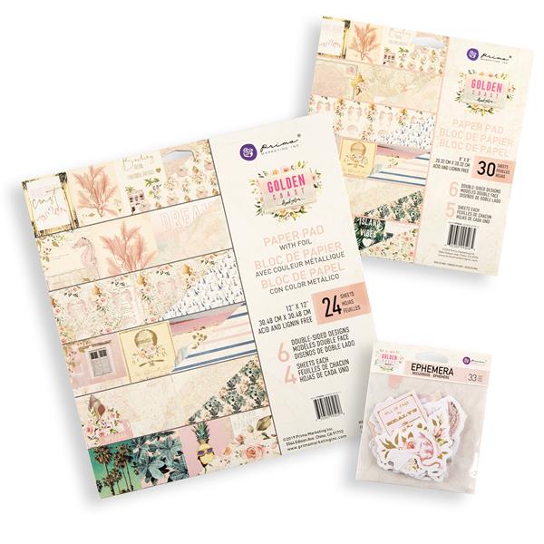 Prima Golden Coast Collection - 12x12" and 8x8" Paper Pads with E - 105710