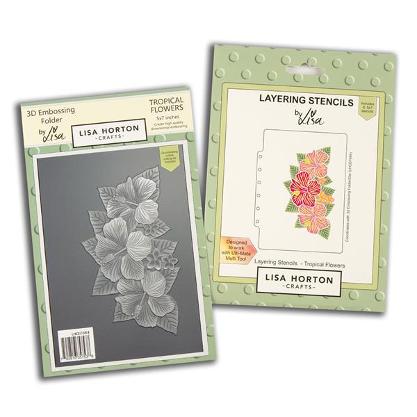Lisa Horton Crafts Tropical Flowers 5x7" 3D Embossing Folder, Die - 121564