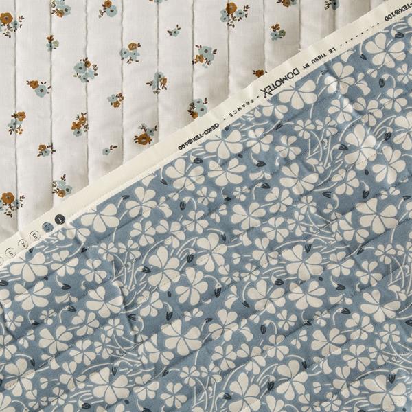 Higgs & Higgs White Floral / Blue Floral Quilted Cotton 1m Fabric - 132300