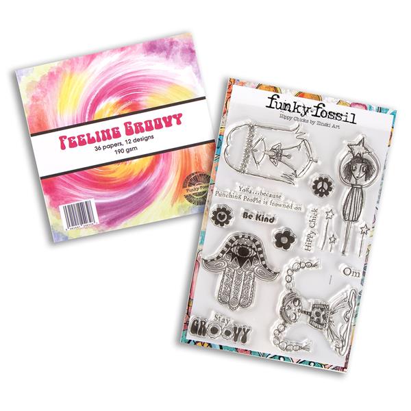 Funky Fossil A5 Hippy Chicks Stamp Set & 6x6" Feeling Groovy Pape - 133984