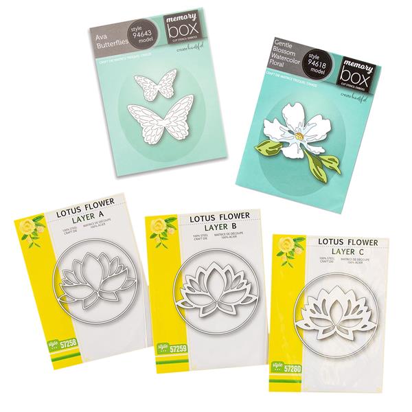 Memory Box 3 x Die Sets - Ava Butterflies, Lotus Flower & Blossom - 134054