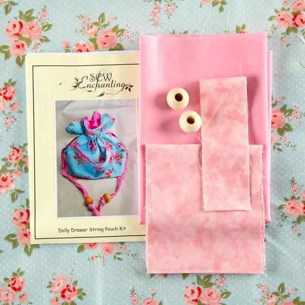 Sew Enchanting Dolly Pouch Kit with Fabrics & Pattern - Pink/Blue - 145399