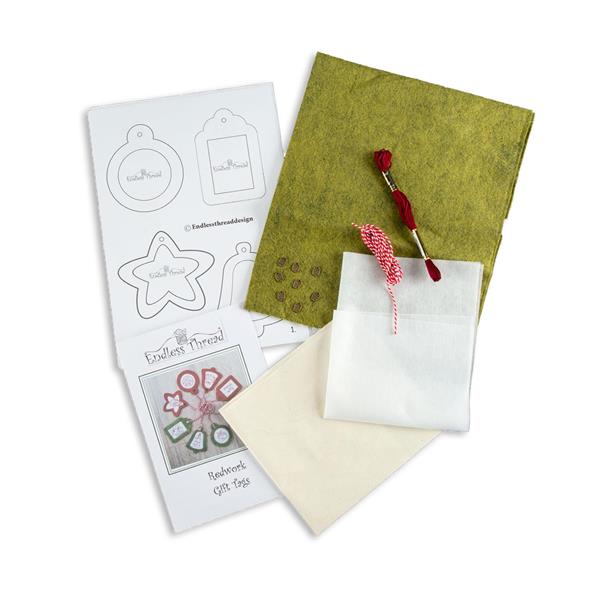 Daisy Chain Designs Green Woolfelt Redwork Gift Tags Pattern and  - 155725