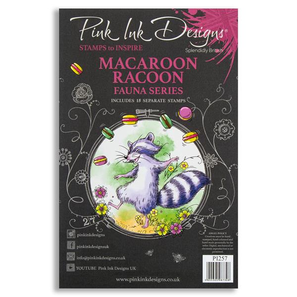 Pink Ink Designs A5 Clear Stamp Set - Macaroon Racoon - 15 Stamps - 158885