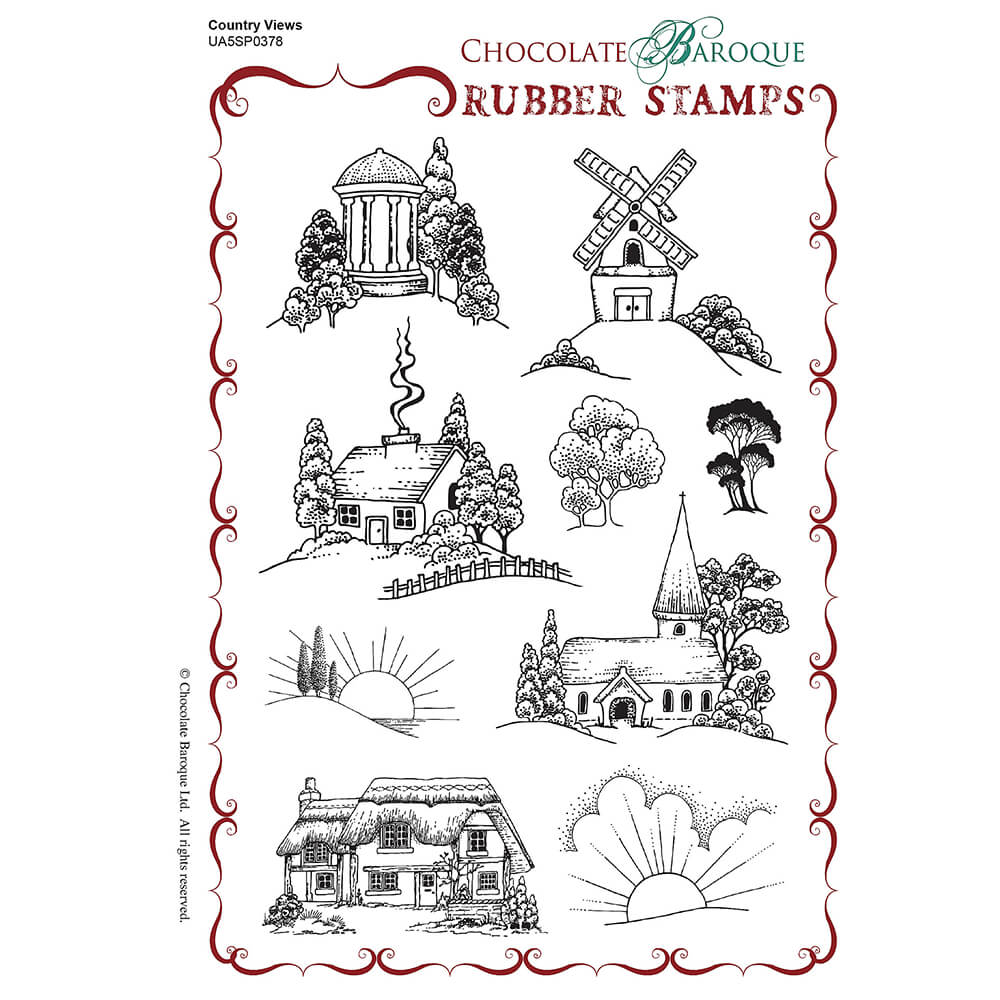 Chocolate Baroque Country Views A5 Stamp Sheet - Includes 9 Images