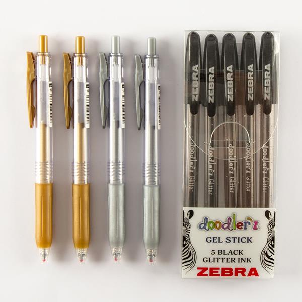 Craft Yourself Silly Zebra Pen Set - Includes: 5 x Glitter, 2 x G - 164878