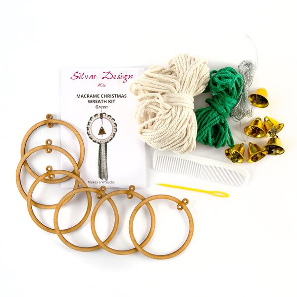 Silvar Design Macrame Christmas Wreath Kit - Makes 6 - Green - 166414