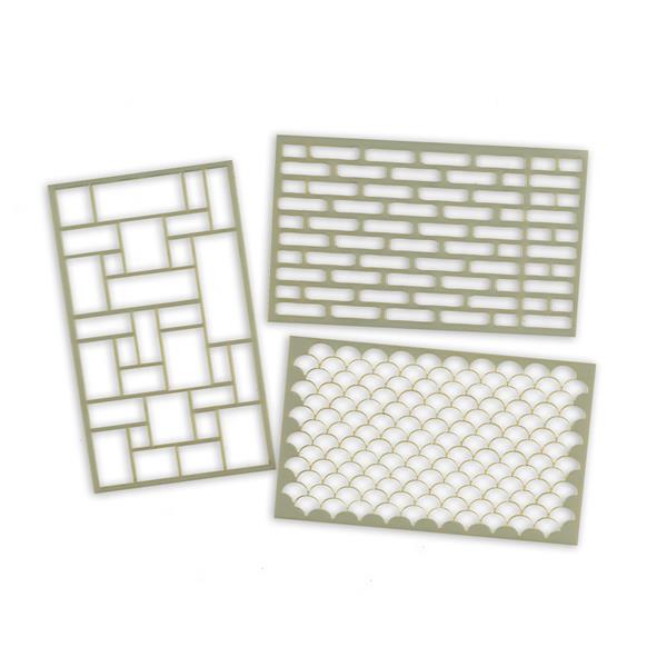IndigoBlu 3 x 5x3" Stencils - Brick, Mondrian & Roof Tile - 180839