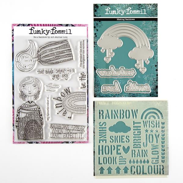Funky Fossil A5 Be A Rainbow Stamp Set, Making Rainbows Die Set & - 181347