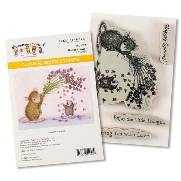 House Mouse Spring Has Sprung - Flower Shower Cling Rubber Stamp  - 183540