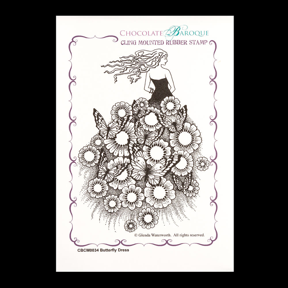 Chocolate Baroque Butterfly Dress A6 Cling Mount Rubber Stamp - 189688