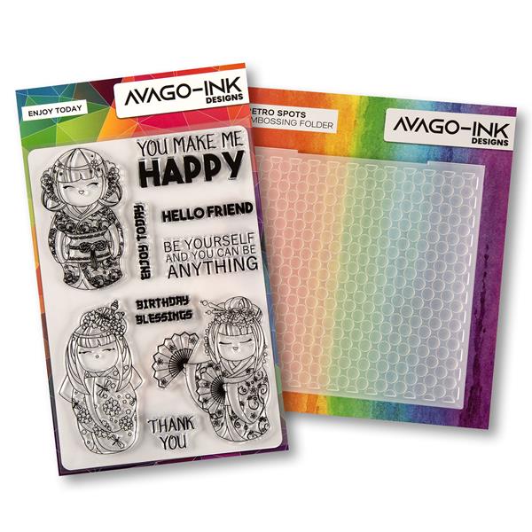 AVAGO-INK Enjoy Today A5 Stamp Set with Retro Spots 6x6" Embossin - 205210