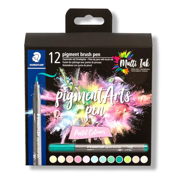 Staedtler 12 x Assorted Pigment Arts Brush Pens - Pastel - 212169