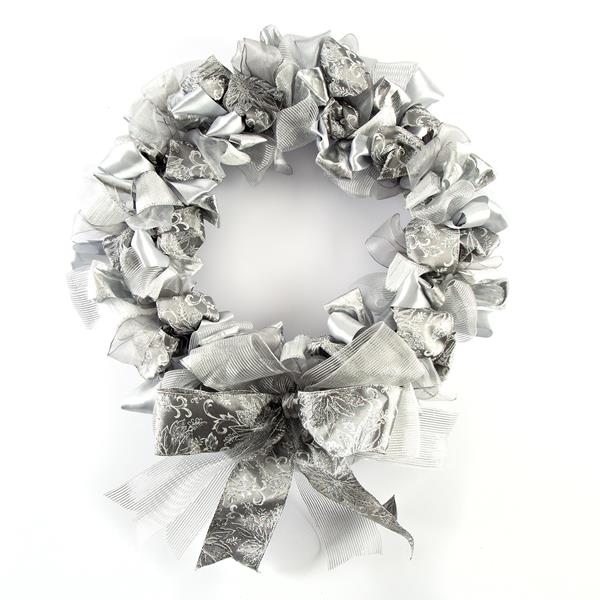 Dawn Bibby Silver Poinsettia Bow Wreath - 213951