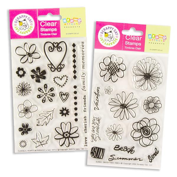 Darice Scrappy Cat 10x15cm Stamp Sets - Floral Hearts & Sunny Day - 217475