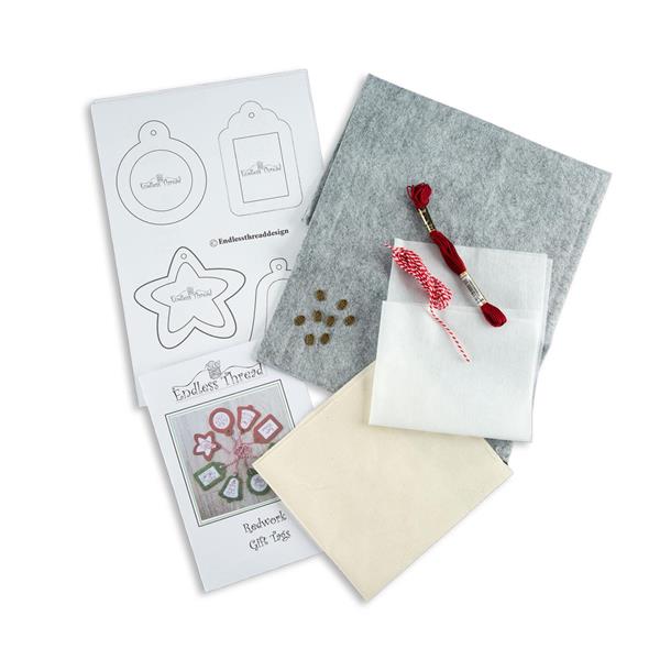 Daisy Chain Designs Grey Woolfelt Redwork Gift Tags Pattern and S - 222768