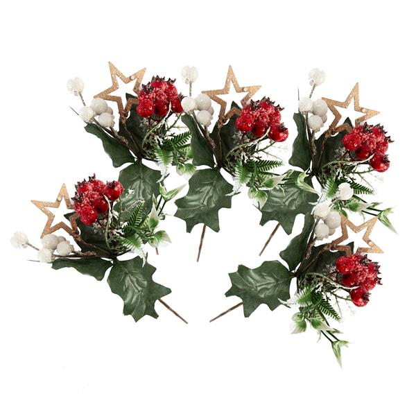 Dawn Bibby 21cm Xmas Pick with Berries Foliage and Wooden Star Re - 231213