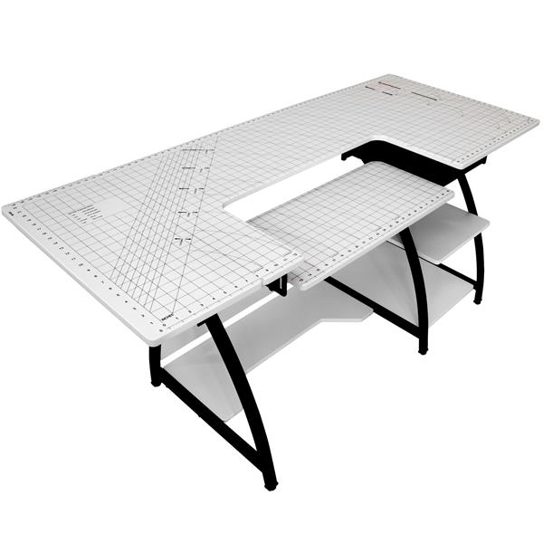 Sewing Online Large Sewing Table with Gridded White Top and Black - 234364