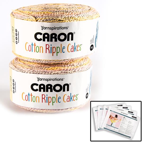 Caron Cotton Mauve Glow Ripple Cakes Yarn 240g -  2 Balls & 4 Pat - 244275