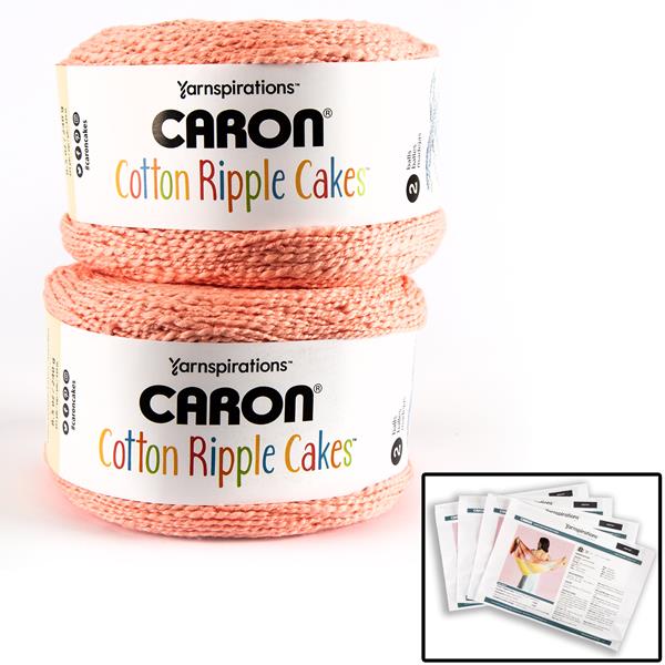 Caron Cotton Blush Ripple Cakes Yarn 240g -  2 Balls & 4 Patterns - 253425