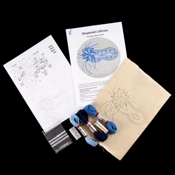 Quilt Dragon Kits Blue and Silver Floral Mask Embroidery Kit - 255754