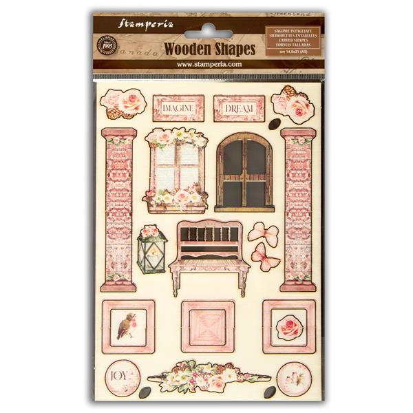 Stamperia Roseland A5 Colored Wooden Shapes - 256524